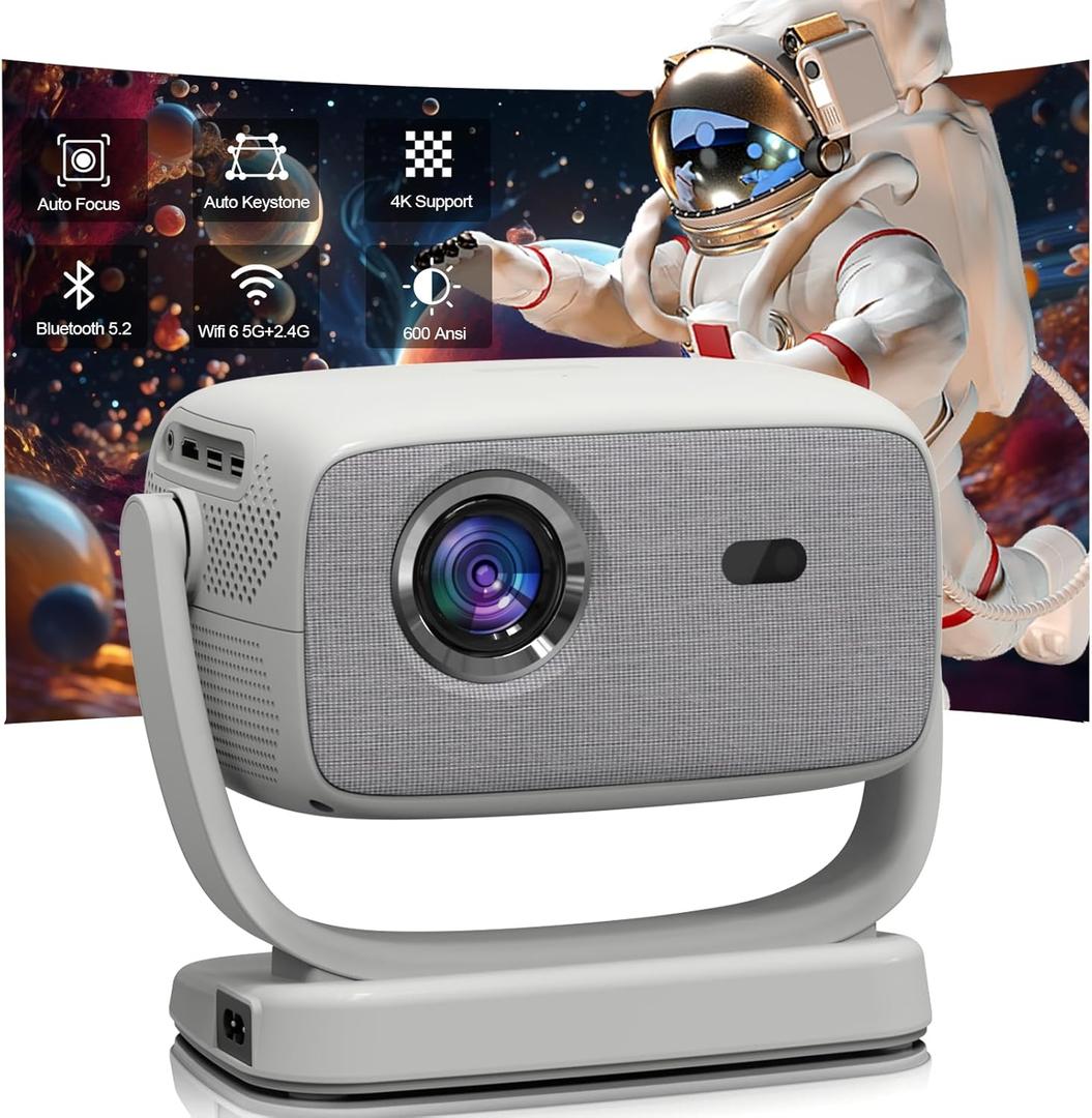 [Auto Focus/4K Support]A8 Projector with 5G WiFi and Bluetooth , 600 ANSI Native 1080P Outdoor Movie Projector, Auto 6D Keystone , Home Theater Projector compatible with Phone/TV Stick/PC (Gray)