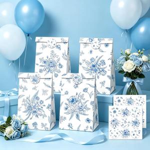 BACH AND BOUJEE 12 PCS Blue Floral Party Favors Gift Bags Small Party Goodie Candy Bags Boxes with Stickers Something Blue Before I Do Flower Bridal Shower Wedding Party Supplies