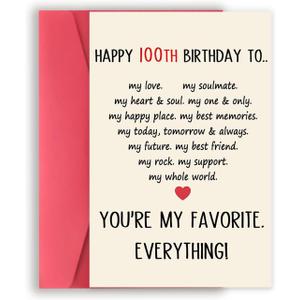Funny 100th Birthday Card for Men Women, Sweet 100 Year Old Bday Gift Ideas for Lover, 100 Birthday Decorations for Husband Wife Couple, Love Card