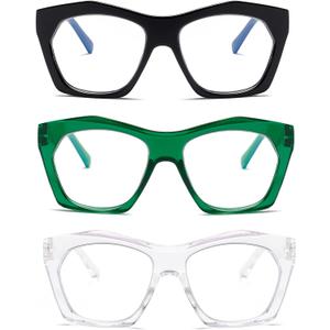Viseng 3 Pack Oversized Frame Design Women's Reading Glasses, Blue Light Blocking Computer Reader +1.75