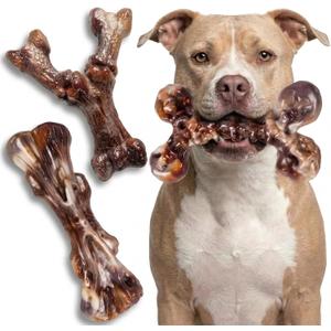 Kseroo Indestructible Dog Toys for Aggressive Chewers: 3-Pack Bacon Flavored Hard Nylon Dog Chew Toys for Medium & Large Dogs(20-90lbs), Tough Super Chewer Dog Bones Toys to Keep Them Busy, Brown