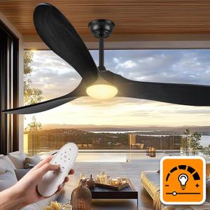 Haipeel 52 Inch Ceiling Fans with Lights and Remote Control, Wood Outdoor Ceiling Fan with Light 3 Blade Modern Black Ceiling Fans Propeller for Patios Porch Garage, ETL Listed DC Motor, Matte Black