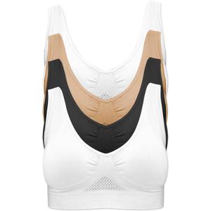4-Pack Women's Seamless Wireless Cooling Unpadded Comfort Bra (X-Large, 2 Pieces White, 1 Piece Black, 1 Piece Nude)