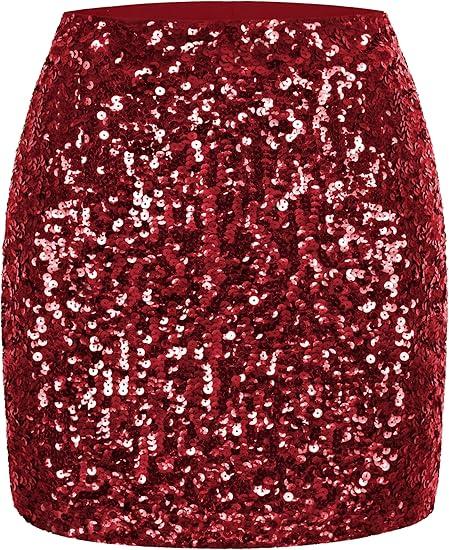 Women's Sequin Skirt Sparkle Stretchy Bodycon Mini Skirts Night Out Party, Size XL