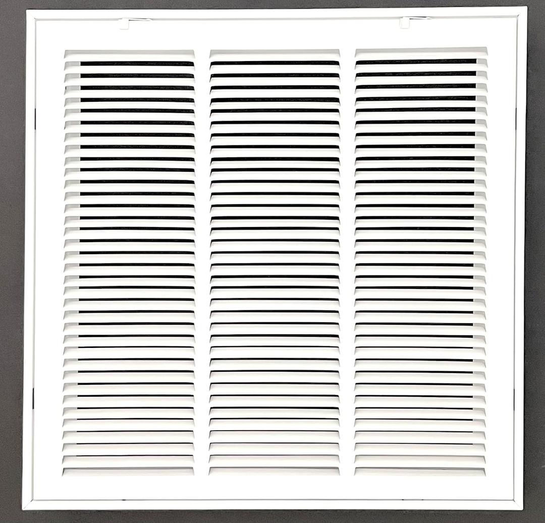 18" W x18 H Stamped face Steel Filter Return Grille White Powder Coating with Frame Overall Outside Dimension 20.6"x20.6" (Fits 18" x 18" Duct Opening)