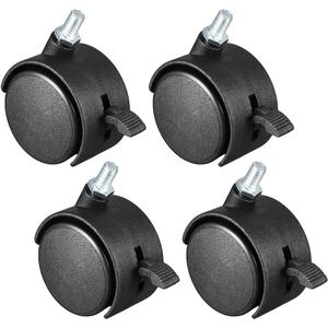 uxcell 2 Inch Swivel Casters Nylon Twin Wheel with Brake, M10 x 15mm Threaded Stem Swivel Caster, 115lb Total Capacity, Pack of 4