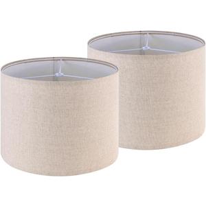 GO&SO Drum Lamp Shades Set of 2 Medium, Oatmeal Linen Lamp Shade 13"Top x 13"Bottom x 10" High(Spider), Replacement Lamp Shades for Floor Lamps, Table Lamp Shade, Hand Crafted Lampshade, Assembly Required (Beige)