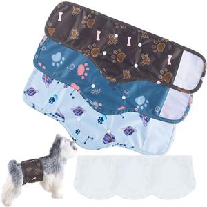 Washable Reusable Dog Diapers Male Belly Bands for Male Dogs Belly Wrap Diapers with Nappy (Small(9.8"-11"), blue clawsbrown clawsstarry sky)