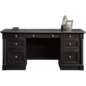 Sauder Palladia Office Desk with Drawers, Executive Desk with File Cabinet Storage, Cable Management, Keyboard Tray, in Wind Oak Finish