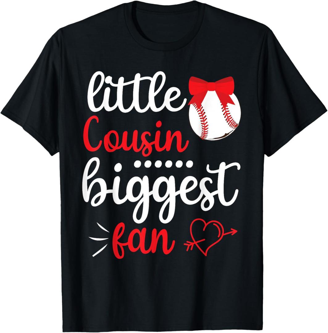 Happy Baseball Player Love Little Cousin Biggest Fan Me You T-Shirt (Small, Black)