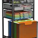 Rolling File Cart with 3 Storage Drawers, Under Desk Filing Cabinet with DIY Divider, Hanging File Folder Organizer on Wheels, Fits A4/Letter Size, Metal Utility Cart for Home Office, Black