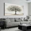 Large Canvas Tree of Life Wall Art Modern Black and White Wall Art 29"X58"