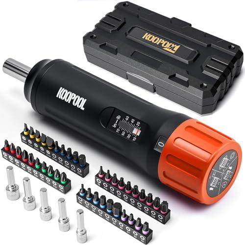 KOOPOOL 46-Piece Torque Screwdriver Set, 1/4 Inch Drive, 10–70 Inch-Pounds, Includes 40 S2 Bits & 5 CR-V Nut Drivers, Adjustable Torque Wrench Kit for Electronics, Bike, DIY & Repair, (Orange）