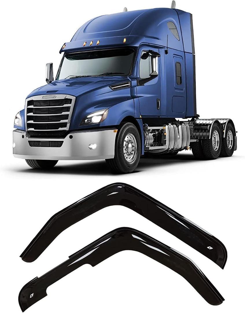 CT Rain Guards for Car Windows - Tape-On Window Visors Rain Guards Compatible with Freightliner Cascadia 2018-2023, 2 Pcs Set, Acrylic Plastic, Dark Smoke