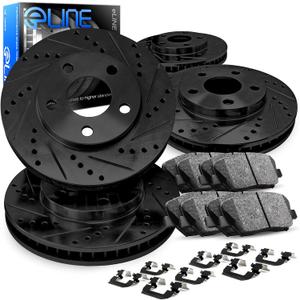 R1 Concepts Front and Rear Brakes and Rotors| Hardware Included| Front and Rear Ceramic Brake Pads and Rotors Kit| Fits 1991-1993 BMW M5, front 13.6 inch, thickness 1,26 inch, Rear 12.9 inch , thickness 0.79 inch