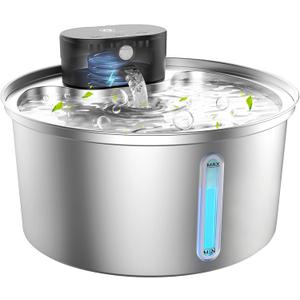 Wireless 3.2L/ 108oz Stainless Steel Cat & Dog Water Fountain – Cordless Pet Dispenser with Ultra-Quiet Pump, Motion Sensor, Easy-to-Clean Hygienic Design, Encourages Hydration, Multi-Pet Homes