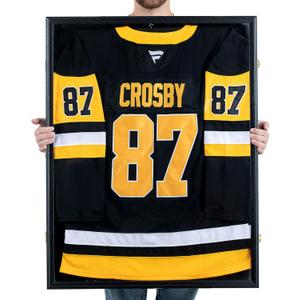 Hockey Jersey Display Frame: 28x36 in Large Memorabilia Case Shadow Box with Lock for Military Football Basketball Baseball Uniforms Man Cave Decor Sports Fans Gift