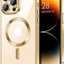 Hython Magnetic Clear for iPhone 14 Pro Case with Camera Lens Protector [Compatible with MagSafe] Luxury Plating Edge Slim Soft TPU Cover Protective Phone Case for iPhone 14 Pro 6.1", Gold