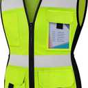 TCCFCCT Safety Vest for Women 11 Pockets Mesh Reflective Vest with Zipper, High Visibility Neon Construction Work Vest for Lady Surveyors/Warehouse, Snug-Fit, Durable, ANSI Compliant, Yellow XS (Yellow-kangaroo Series)