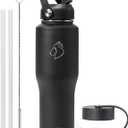 BUZIO Insulated Water Bottle Fits in Cupholder, Stainless Steel Tumbler with Straw Lid 32oz, Leak-proof BPA-Free Insulated Water Flask for Travel, Keeps Cold for 48H, Hot for 24H, Black (32 Ounces)