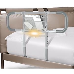 Bed Rails for Elderly Adults Safety, Extended Bed Assist Rail for Seniors with Motion Sensor Light - Adjustable Side Bed Guard Rails Handle Support Bar with Storage Bag, Fit King Queen Full Twin Bed