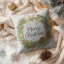 HOMETITUTE Set of 2 Christmas Throw Pillow Covers 18x18 Inch Linen Decorative Merry Christmas with Pine Cones Berries Bells Farmhouse Winter Holiday Pillow Cases for Sofa Couch Bed