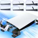 PS5/Slim/Pro Horizontal Stand with Cooling Fan & Charger for Original & Edge Controllers, Scalable Design PS5 Accessories Base with EVA Foams for All PS 5 Disc & Digital, PS 5 Sideways Stand Black