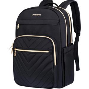VANKEAN 17.3 Inch Laptop Backpack for Women Men Work Laptop Bag Fashion, Waterproof Backpacks Nurse Stylish Travel Bags Casual Daypacks for College, Business, Black