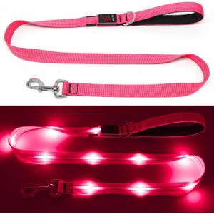 KOSKILL 4 Ft Led Dog Leash, Rechargeable Light Up Dog Leash Waterproof, Safety Glow in The Dark Dog Leash for Night Walking, Nylon Reflective Leashes with Padded Handle for Small Medium Large Pets (Pink)