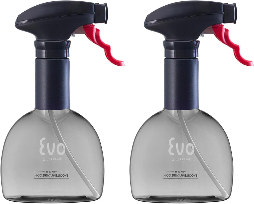 Evo Mini Oil Sprayer Bottle | Non-Aerosol for Olive Oil, Cooking Oils, Vinegars | 8-Oz Capacity | Rotatable Nozzle | Gourmet Cooking Tools - Food-Safe Materials - Charcoal, Set of 2