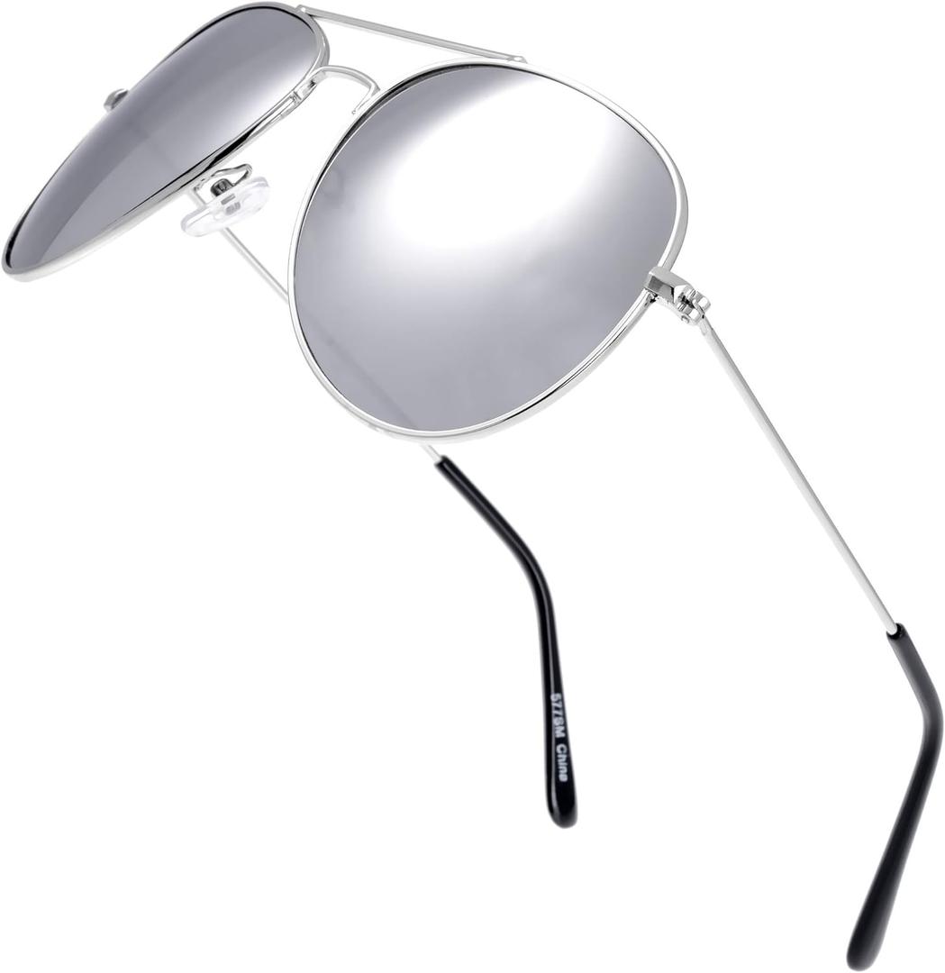 The Fresh Classic Metal Frame Mirror Lens Aviator Sunglasses with Gift Box (03s-silver)