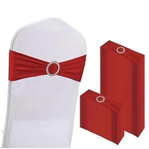 WJWHQ Spandex Stretch Chair Sashes Bows Elastic Chair Cover Bands Ties with Buckle Slider for Wedding Party Reception Events Universal Ceremony Banquet Decorations(Red)