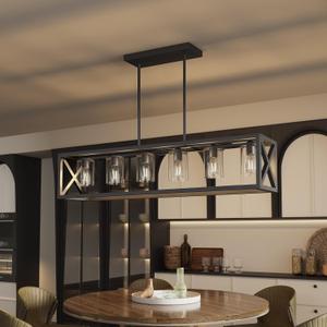 Farmhouse Dining Room Light Fixture - 6 Light Kitchen Island Lighting with Adjustable Height & Thickened Metal Dining Room Light Fixture Over TableChandeliers for Dining Room&Kitchen Island