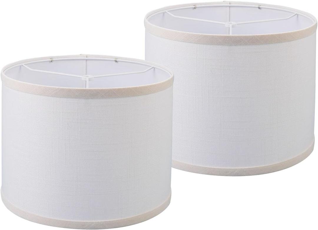 lampshades Set of 2, Drum Lamp Shades Set of 2, Lamp Shades for Table Lamps Easy Assembly Required Lamps Shades Natural Linen Fabric(White, 10"x10"x8")