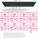 Pink Cherry Bow Mouse Pad,Trendy Cute Bow Computer Desk Mat, XL Gaming Mousepad 31.5x15.7 In, Desk Mat for Desktop with Non-Slip Rubber Base, Aesthetic Keyboard Mat for Women Girls Office Home Decor