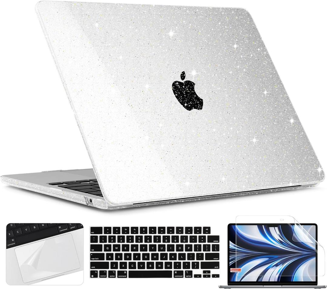 TWOLSKOO Glitter Case for MacBook Air 13 inch M5 2026 M4 M3 M2 2025-2022 (Model A3449 A3240 A3113 A2681), Bling Hard Shell Case & Keyboard Cover & Screen Film for MacBook Air 13.6 inch, Star Clear, Macbook Air 13.6 Inch, 13.38 X 8.85 Inches