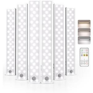 EZVALO Under Cabinet Lights, 62 LED Rechargeable Battery Operated Motion Sensor Light Indoor 3 Color Temps, Wireless Closet Lights Under Counter Lights for Kitchen 6 Pack