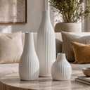 Minimal Line White Ceramic Vase Set of 3 - Modern Nordic Boho Decorative Vases for Home Table Decor, Shelf, Entryway, Coffee Table, Dining Table Centerpiece, Fireplace Mantel - Matte White
