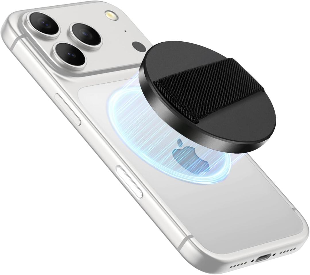 SURITCH for MagSafe Phone Grip, Magnetic Phone Loop, Detachable Magnet Cell Phone Finger Strap for iPhone 17 16 15 14 13 12 Series & MagSafe Cases, Black