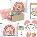 Skylety 5 Pcs School Custodian Gifts for Women 16 oz Glass Cup Socks Cosmetic Bag Badge Holder School Custodian Appreciation Gift Box for Thank You Janitor Staff Cleaning Lady