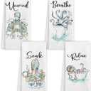 Coastal Beach Octopus Hand Towels for Bathroom Set of 4, Ocean Marine Octopus Relax Breathe Soak Unwind Decorative Hand Towels for Gym Yoga Spa Bathroom Kitchen Decor, 16x24 Inch