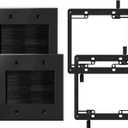 VCELINK 2 Gang Brush Wall Plate (Black, 2 Pack), Cable Pass Through Wire Hider for Cable Management, Compatible with Ethernet Cables, HDMI Cables & Home Theater Systems (Black, with Bracket)