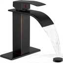 Waterfall Bathroom Faucet Oil Rubbed Bronze, Brass 4 Ins Bathroom Faucets One Hole or 3 Hole, Single Handle with Deck Plate, Pop-up Drain & Water Hose