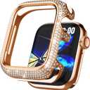 Bling Cases Compatible with Apple Watch 40mm SE/Series 6 5 4, Stainless Metal Protective Case with Sparkling Rhinestones Diamond Bezel Cover Case for Women Girl, Rose Gold