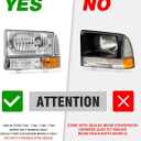 for 1999 2000 2001 2002 2003 2004 F250 F350 F450 F550 Headlight Assembly Compatible with 99-04 Ford Super Duty Chrome Housing Amber Reflector Headlamp Replacement Left and Right