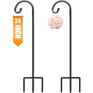 24 Inch Shepherd Hooks for Outdoor 2 Pack,Garden Hooks for Hanging Plants, Lanterns, Solar Lights, Mason Jars & Wedding Decor, Matte Black Decorative Shepherd’s Hooks