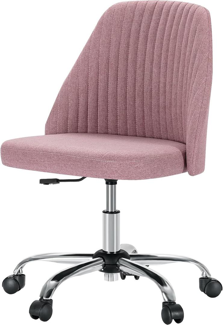 Yapamar Modern Fabric Armless Adjustable Swivel Office Desk Chairs with Wheels - Pink Yapamar Modern Fabric Armless Adjustable Swivel Office Desk Chairs with Wheels - Pink