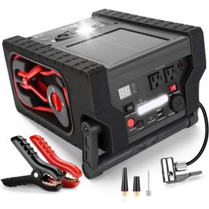 2000A Peak Car Battery Jump Starter with Air Compressor Tire Inflator, All in One Heavy Duty 12V Battery Jumper Box Car Start Booster Up to 10L Gas/8L Diesel Engines with 400W AC Inverter, LED Light