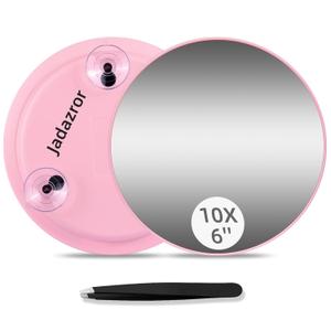 Jadazror-10X Makeup Magnifying Mirror, 6inch Hand mirrors Makeup Magnification and Tweezers Set, 10X Travel Magnified Mirror with Suction Cups for Easy Mounting-Blackhead/Blemish Removal for Women Men