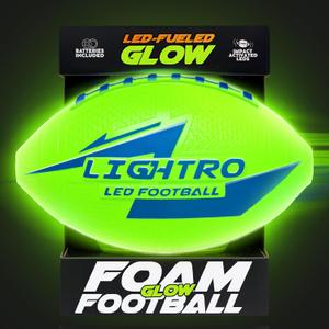 LIGHTRO - Soft Foam Glow in The Dark Football - 8" Youth Size - Super Bright LEDs - Batteries Included - LED Football - for Kids 6-12 - Light Up Gift for Birthdays - Kids & Boys
